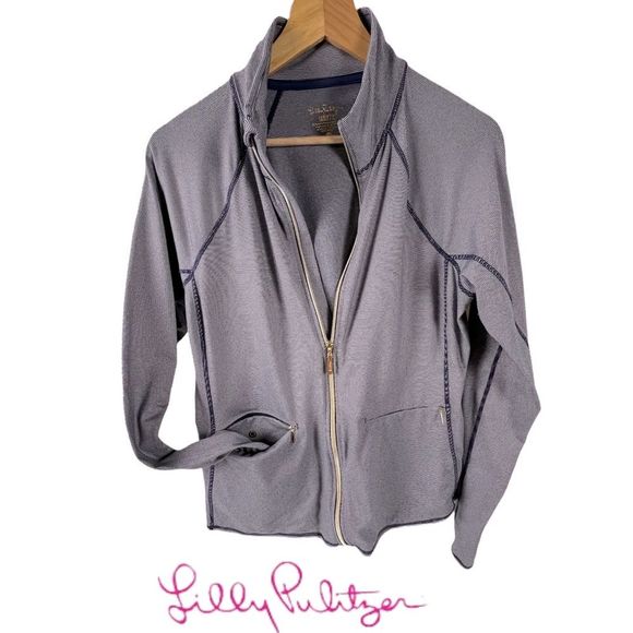 Lilly Pulitzer Tops - LILLY PULITZER KAPRI LUXLETIC ZIPUP TOP SIZE XL BLUE STRIPE